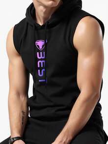 Gym Rark 男士简约印花无袖连帽运动T恤 - 黑色 - 查看 3