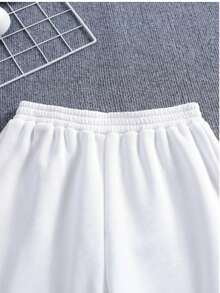 Dama pantalones casuales estilo deportivo tela cómoda cintura elástica ajuste holgado tiro alto largo primavera otoño uso diario pantalones - Blanco negro - Ver 9