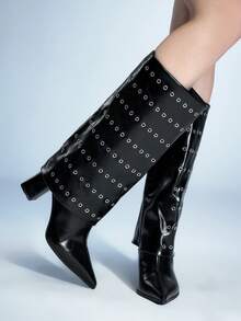 Sugerpunk Women's Pointed Toe Stiletto Heel Over-The-Knee Boots - Black - View 1