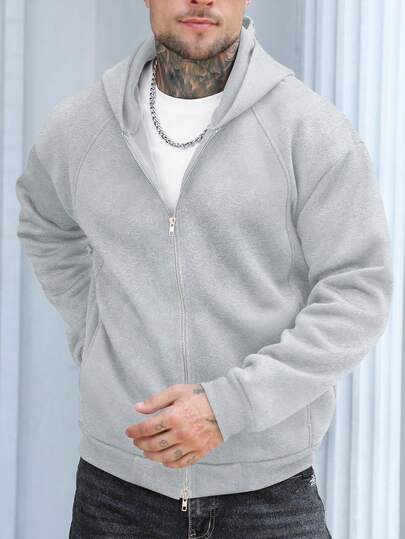 Manfinity Homme 男士必备外套，装饰条纹拉链连帽衫，送给男友/老公的最佳礼物，灰色拉链连帽衫，时尚拉链卫衣和连帽衫，街头风拉链连帽衫，复古拉链，适合日常休闲、周末旅行、户外活动、探险旅行、轻松的工作环境或半正式场合，男友/老公礼物，周年纪念礼物，派对圣诞街头风拉链连帽衫，长袖上衣