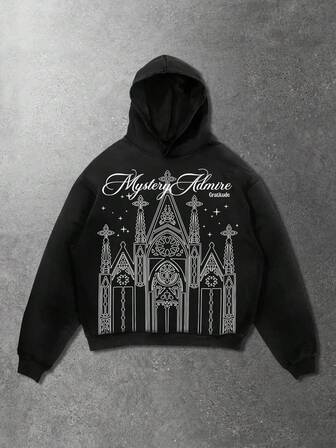 Street Life Men's Letter Print Long Sleeve Casual Loose Gothic Hoodie Sweatshirt, Autumn/Winter