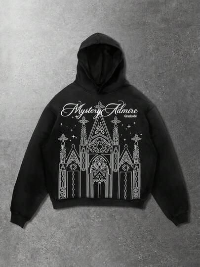 Street Life Men's Letter Print Long Sleeve Casual Loose Gothic Hoodie Sweatshirt, Autumn/Winter