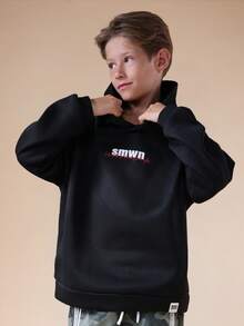 SUMWON Boys Long Sleeve Hoodie Centre Pocket Street Style Print Vacation - Black - View 5