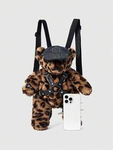 ROMWE Grunge Punk 朋克风时尚熊豹纹铆钉背包 - 黃色 - 查看 6