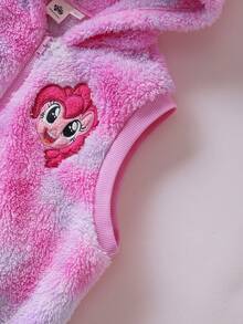 My Little Pony X SHEIN Young Girl Y2K Dreamy Sweet Purple & Pink Cartoon Pony Embroidery Tie-Dye Fluffy Hooded Vest Jacket, Suitable For Autumn/Winter - Purple - View 4