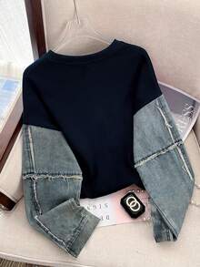 Resyla Women Plus Size Crew Neck Simple Sweatshirt - Multicolor - View 2