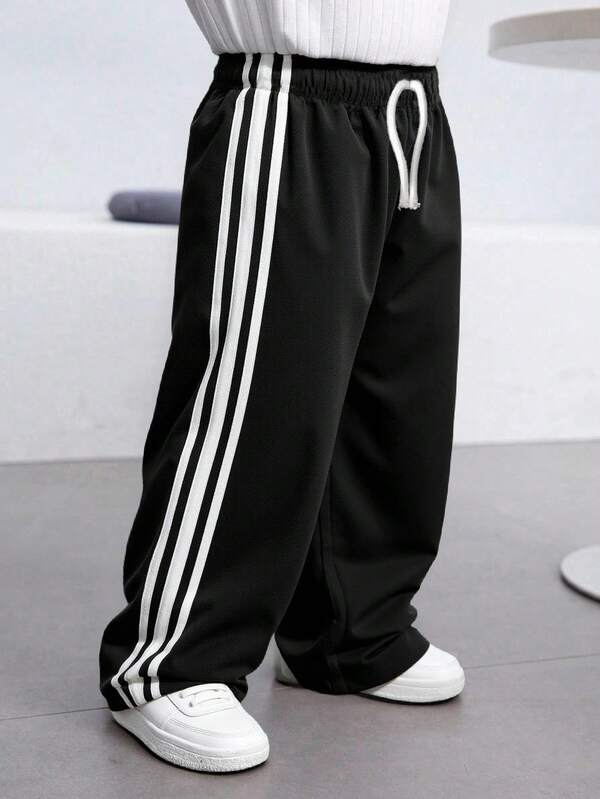 SHEIN Baby Boy & Baby Girl Comfortable Casual Versatile Daily Fashion Sports And Streetwear Style Black Wide Leg Pants, Suitable For Indoor, Outdoor, Daily Wear, Sports, Play, Party, Photography, Holiday, Spring/Summer Season