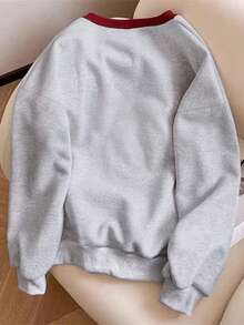 Resyla 女式仿刺绣白色墨水印花落肩圆领运动衫 - 灰色 - 查看 2