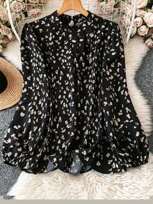 大码女式印花大码宽松编织休闲衬衫 - 彩色 - 查看 1