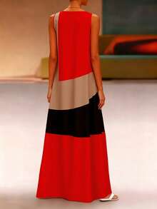 SHEIN LUNE 新年服装女士无袖连衣裙，带隐藏口袋 - 紅色 - 查看 2