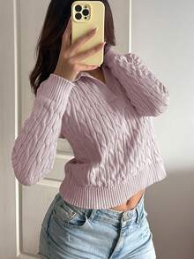 Flirla 女士休闲抽绳长袖针织毛衣，浅黄色，秋冬 - 淺粉色 - 查看 5