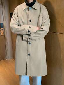 Claim Dot 男士休闲时尚单排扣长款风衣外套，韩版男装 - 杏色 - 查看 4