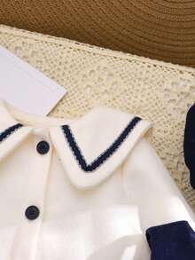 SHEIN 2件套女婴可爱羊毛无袖连衣裙和撞色彼得潘领长款开衫套装 - 黑色 - 查看 7