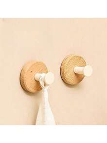 Minimalist Wooden Style, Suitable For Bedroom, Bathroom, Foyer And Other Scenes, Retains Natural Wood Tone, No Excessive Patterns, Compact Hook Shape, Smooth Edges, Wall-Mounted Hanging Hooks Won't Damage Walls, Strong Adhesive Bathroom Hooks, Hanging Clothes Rack, Wall-Mounted Wooden Hooks, No Drilling Required
