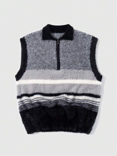 Street Life Men's Striped Zip-Up Casual Knit Vest, Autumn/Winter