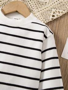 女婴简约条纹长裙，休闲外出皆宜 - 白色 - 查看 5