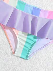 SHEIN 少女彩色条纹泳衣套装 - 紫色 - 查看 6