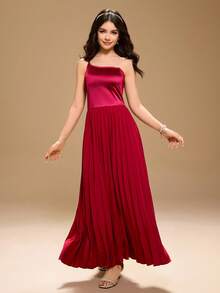 Váy xếp ly màu đỏ tía cho thiếu nữ, váy dự tiệc Giáng sinh màu đỏ thanh lịch, váy dạ hội trang trọng - Màu Đỏ Sâu - Xem 5