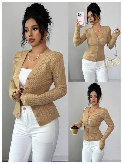 SHEIN Elenzya Cárdigan de mujer con estampado gráfico estilo vintage de Estocolmo, elegante y versátil para citas, trabajo, oficina, casual de negocios, otoño/invierno