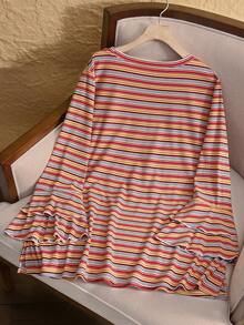 EMERY ROSE Plus Size Winter Women Casual Purple Bell Sleeve Side Slit T-Shirt Winter Cozy Fall And Winter Vacation - Multicolor - View 2