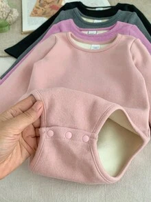 SHEIN 4件套女婴纯色针织长袖连体衣，休闲简约风格，适合室内、户外滑雪、日常穿着、运动、玩耍、派对、摄影、圣诞节以及秋冬季其他场合。 - 彩色 - 查看 3