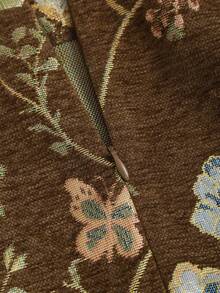 SHEIN PETITE 复古优雅派对风棕色碎花A字短款迷你裙，适合娇小女性，秋冬季穿着