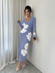 Elenzga Women's Elegant Floral Print Turtleneck Bodycon Waist Sweater Dress, Suitable For Autumn/Winter