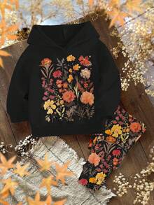 2 Stücke/Set Baby Mädchen Lässiges, loses Pullover Sweatshirt mit Buchstaben-Grafik, Drop-Shoulder sowie Hose, süße Lässig