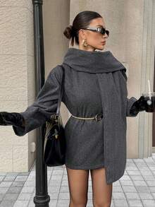 Siren Gaze 女士时尚通勤围巾外套，秋冬季 - 深灰色 - 查看 5