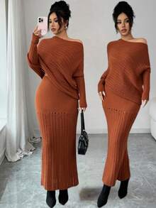 SHEIN Elenzya Trang phục thường ngày họa tiết phong cách Stockholm cổ điển dành cho nữ, trang phục công sở thanh lịch, đa năng, váy công sở, trang phục công sở thường ngày, váy mùa đông, bộ đồ mùa đông, áo mùa đông, váy dự tiệc thanh lịch, váy trang trọng - Cà phê nâu - Xem 1