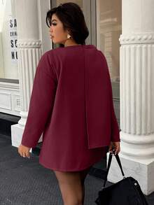 Easura Plus Size Fashionable Woolen Scarf Coat, Autumn/Winter - Burgundy - View 2