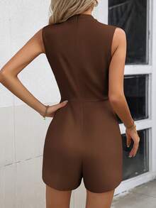 EMERY ROSE Fashionable Solid Color Sleeveless Jumpsuit - Coffee Brown - View 2