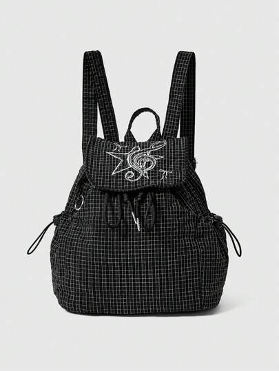 Kawaii Women's Musical Note Plaid Pattern Large Capacity Fashion Backpack