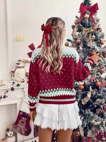 Chiquease كنزة صوفية نسائية بنمط رقعة الثلج للعام الجديد