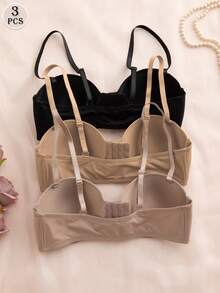 DesireSculpt 3pcs/Set Multi-Color Balcony Bra Front Closure Push Up Bra, Convertible Spaghetti Strap & Spaghetti Strap - Multicolor - View 5