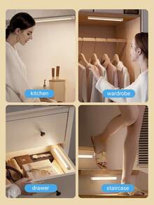Teckwe 1 pieza Luz de gabinete inalámbrica con sensor de movimiento LED, luz nocturna recargable por USB magnética (10/20/30/50cm) para iluminación en cocina, dormitorio, gabinete, armario, escaleras, pasillo (por favor, vea el video para la guía de instalación) - Ver 3