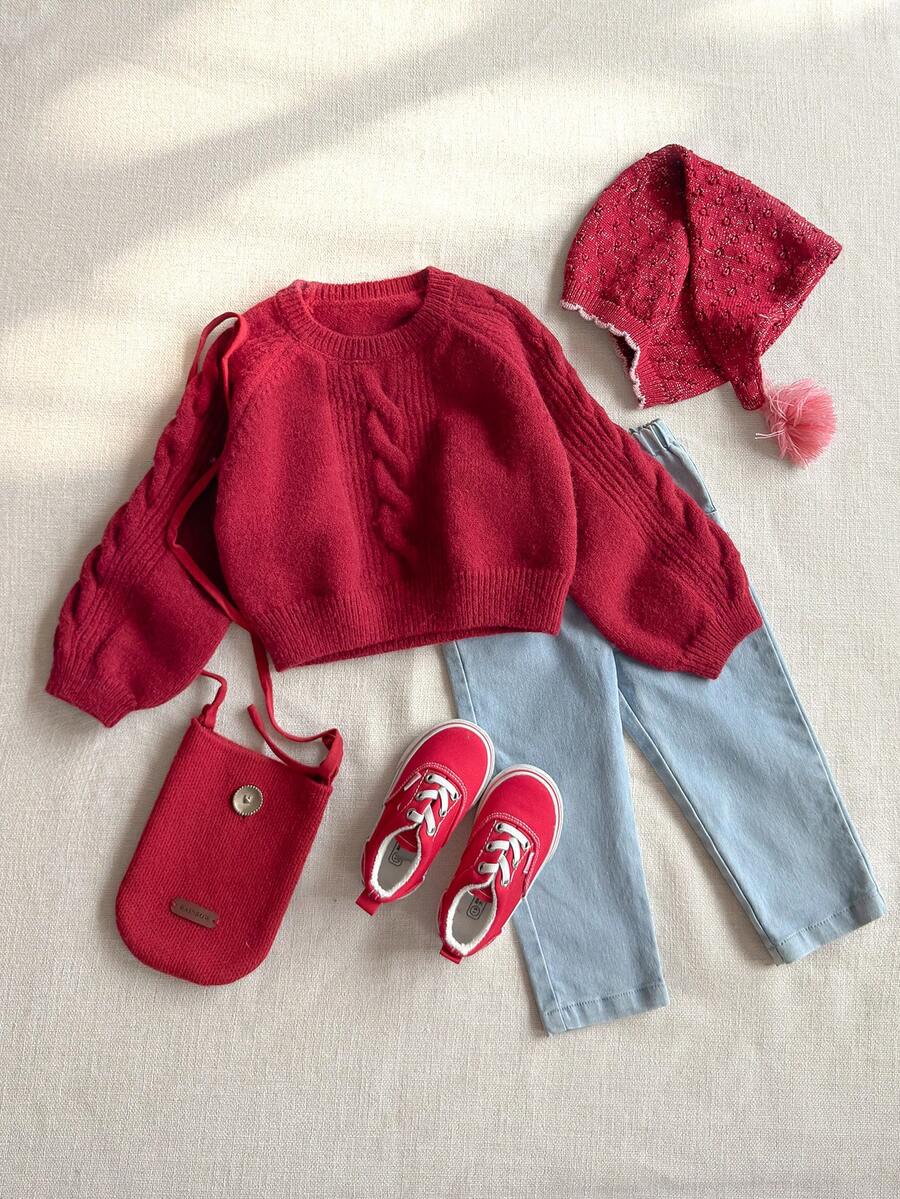 PrepCrw Young Girls' Crew Neck Twist Floral Long Sleeve Sweater, College Style,Autumn/Winter, Party