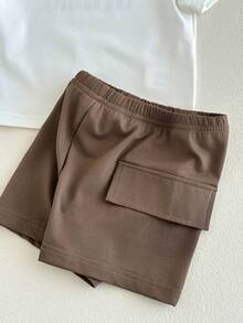 SHEIN Playful Pals 2件/套 嬰兒男童黑白夏季休閒海灘套裝 加州圖案短袖T恤與彈性腰工裝短褲 嬰兒運動套裝 - 棕色 - 查看 7