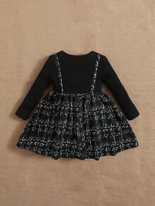 SHEIN Robe bébé fille 2 en 1 avec décoration de nœud, confortable et mignonne, convient pour l'automne