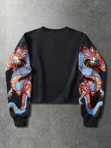 ROMWE MEN Street Life Men's Fashionable Printed Crew Neck Long Sleeve Pullover Sweatshirt - Black - View 2
