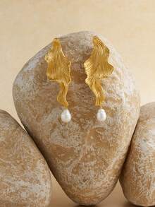 Opalesca 女士垂坠耳环，服饰，复古，串珠，婚礼/新娘配饰，仙女风/精灵风，珍珠，花朵，秋冬，适合妈妈/女士/女孩/母亲，优雅，高级 - 金色 - 查看 1