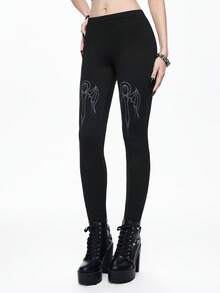 ROMWE Goth Ankara Bat Print Women's Leggings - Black - View 5