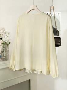 Modelyn Plus Size Women Frill Trim Lantern Sleeve Layered Design Blouse - Apricot - View 2