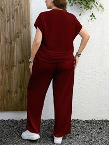 EMERY ROSE Bộ 2 món màu trơn thường ngày cỡ lớn dành cho Giáng sinh và năm mới, thích hợp cho mùa thu/đông và năm mới - Màu Đỏ Sâu - Xem 2