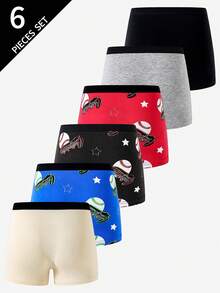 6条装男童纯棉舒适凉爽运动棒球印花三角裤 - 彩色 - 查看 2