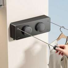 1pc Retractable Clothesline Indoor, Non-Sagging Outdoor Clothes Line Retracting Heavy Duty Clothes Drying Laundry Line Wall Mounted Stainless Steel Line-(Grey,Black,White)