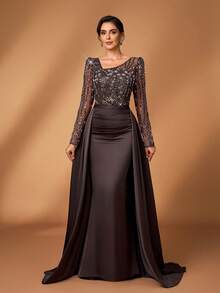 Serin Elegant Party Beaded & Sequin Patchwork Mother Of The Bride Dress