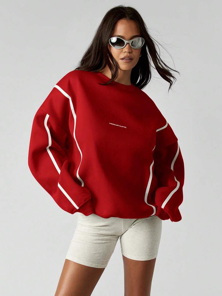 MISSGUIDED Crew Neck Sweatshirt With Contrast Binding Detail Long Sleeve Casual Pullover Winter Fall Cozy Oversized Fit Christmas