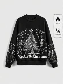 ROMWE Gothic Skull & Christmas Graphic Print Sweatshirt
