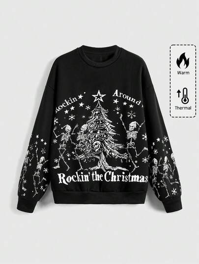 Goth Gothic Skull & Christmas Graphic Print Sweatshirt